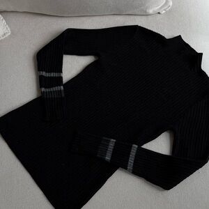 Smartwool Black Ribbed Crewneck Sweater with Gray Striped Cuffs